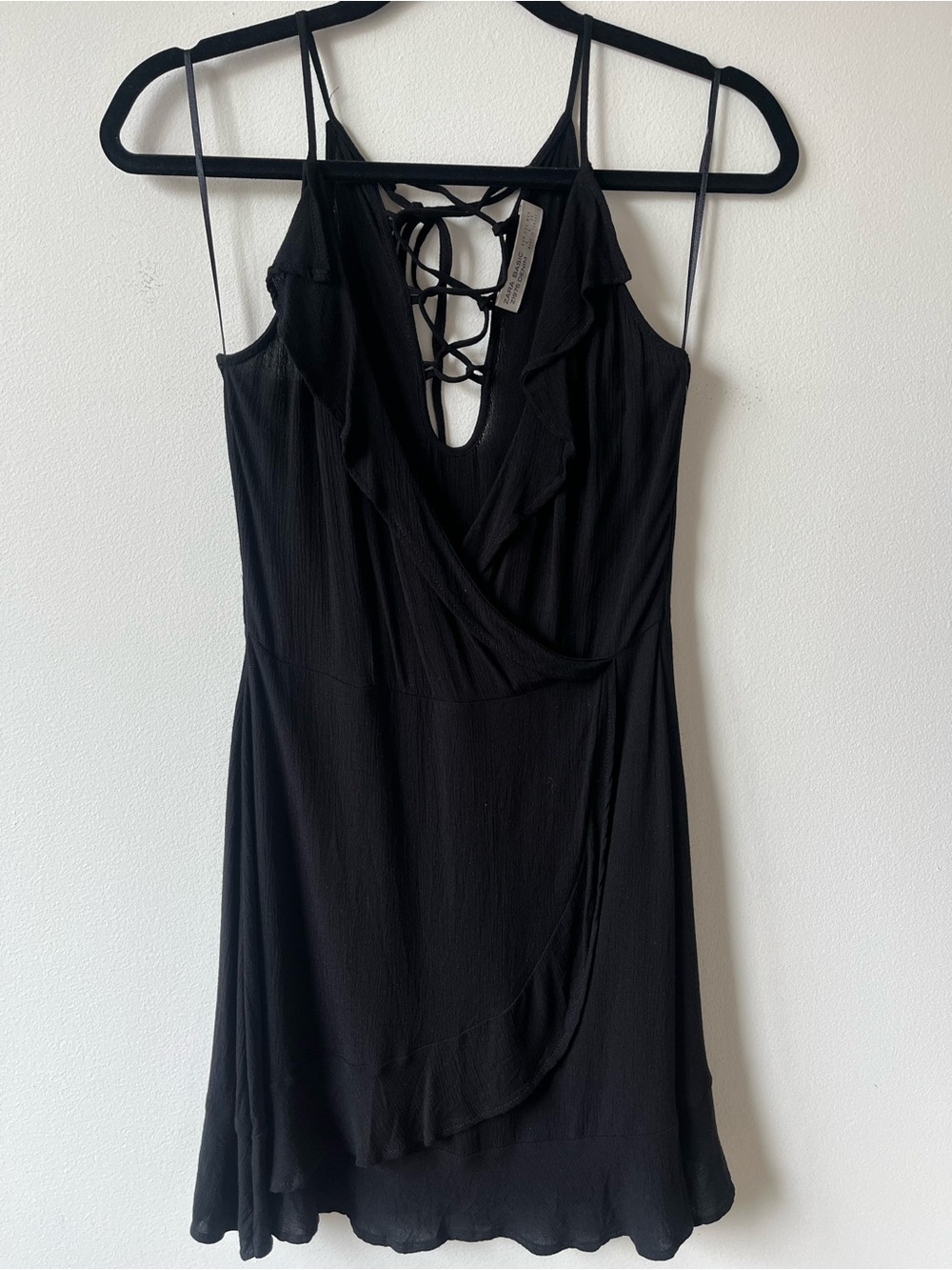 Zara Black Lace-Up Wrap Mini Dress